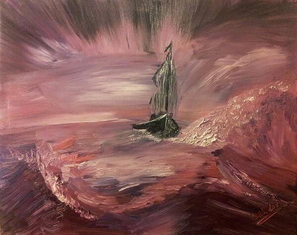 Ship Poster featuring the painting Return To Shores in deep red by Abbie Shores