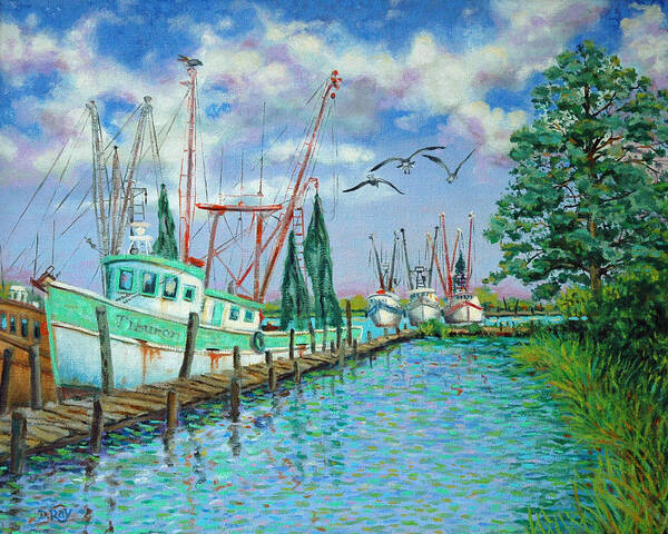 Georgetown Poster featuring the painting Shrimp Boats Up the Intracoastal by Dwain Ray