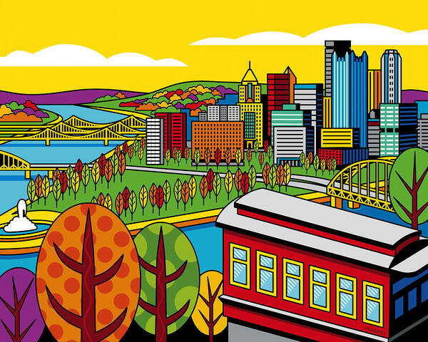 Pittsburgh Poster featuring the digital art Fall from above #2 by Ron Magnes