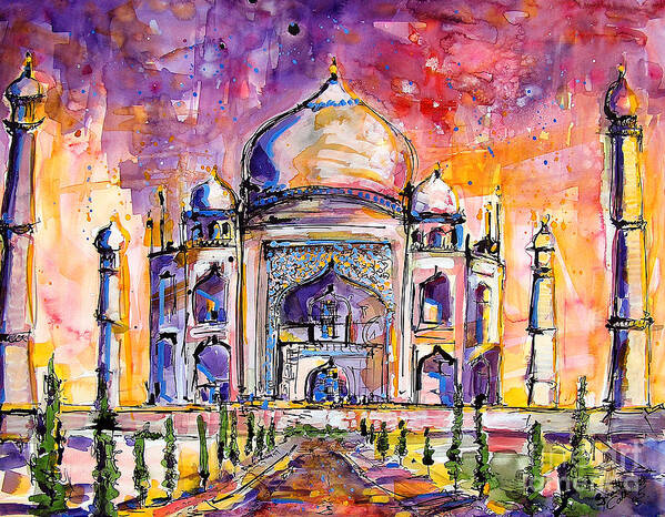 India Poster featuring the painting Taj Mahal by Ginette Callaway
