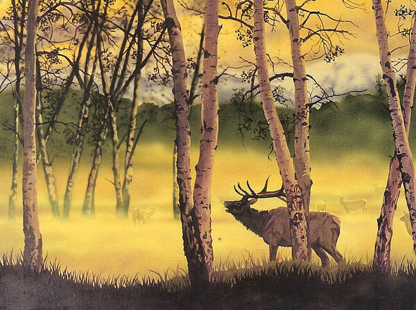 Elk Poster featuring the painting Aspen Challenge by Tim Joyner