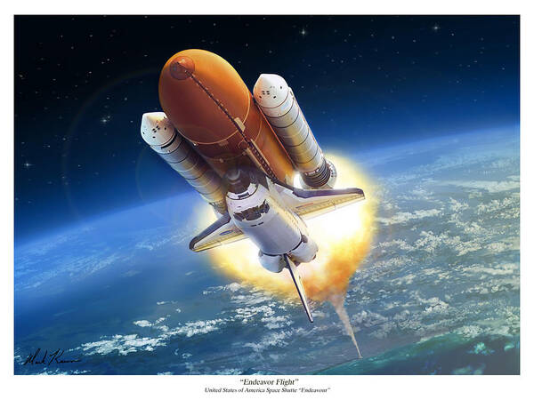 Space Shuttle Poster featuring the painting Endeavour Flight by Mark Karvon