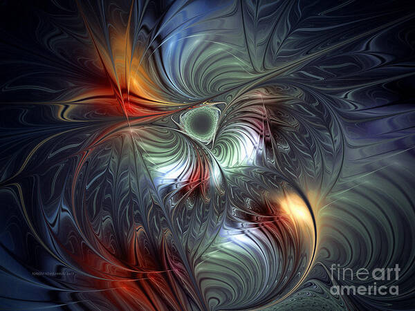 Abstract Poster featuring the digital art Flowering-Floral Fractal Design by Karin Kuhlmann