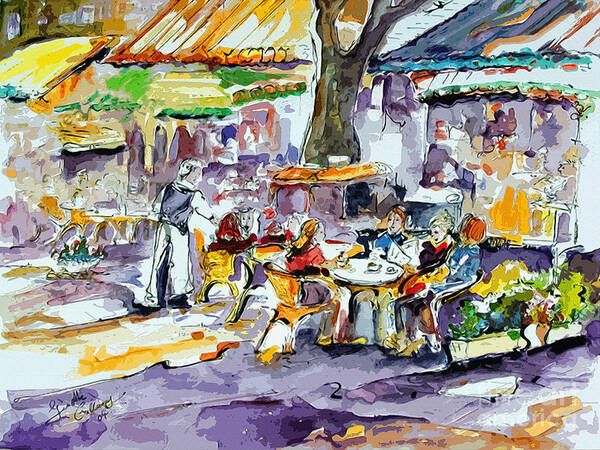 Paris Bistro Poster featuring the painting French Bistro Street Scene by Ginette Callaway