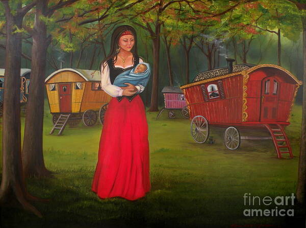 Mother And Child Poster featuring the painting Romany Mother and Child by Lora Duguay
