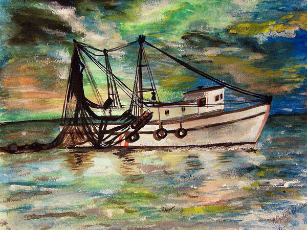 Net Poster featuring the painting Trawling by Abbie Shores