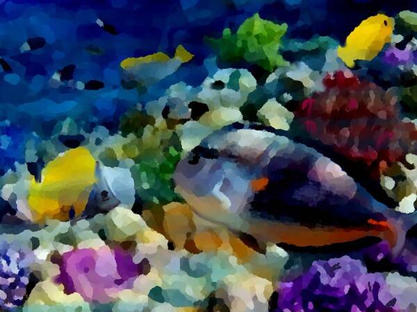 Reef Poster featuring the painting Abstract Reef Fish #1 by Stephen Jorgensen