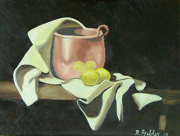 Still Life Poster featuring the painting Copper and Lemons by Robert E Gebler