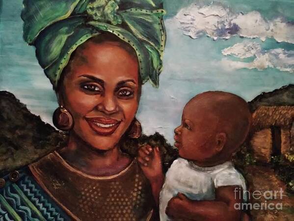African Woman Poster featuring the painting Mother and Child 2017 by Alga Washington