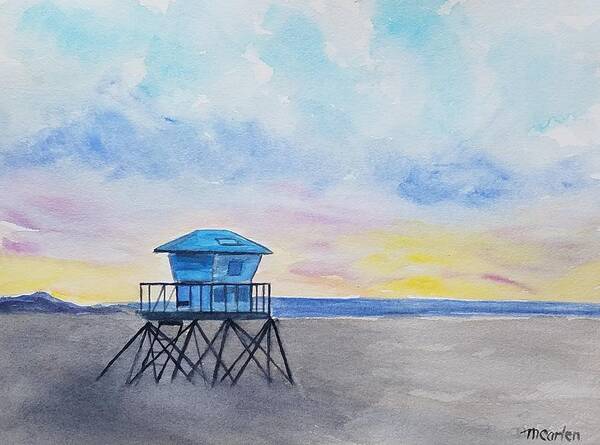 Lifeguard Tower Poster featuring the painting Ventura Beach Sunset by M Carlen