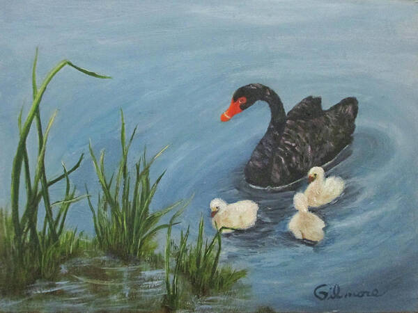 Wildlife Poster featuring the painting Paddling with Mum by Roseann Gilmore