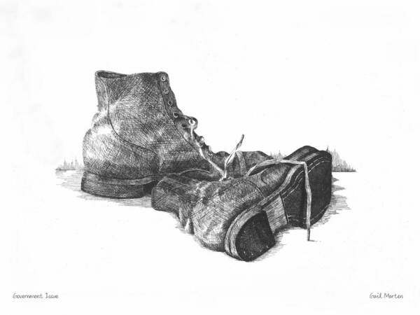 Boots Poster featuring the drawing Government Issue by Gail Marten