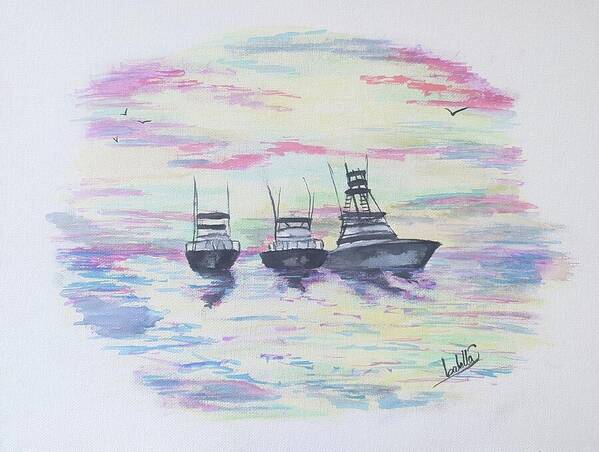 Watercolour Poster featuring the painting Three Ships by Abbie Shores