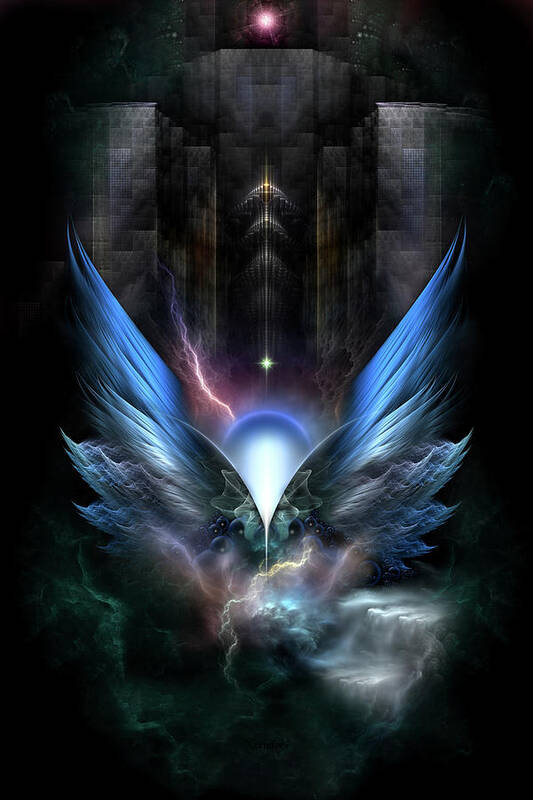 Wings Poster featuring the digital art Wings Of Light Fractal Composition by Rolando Burbon