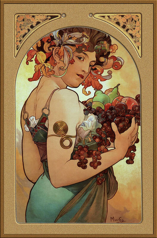 Fruit Poster featuring the painting Fruit by Alphonse Mucha by Rolando Burbon