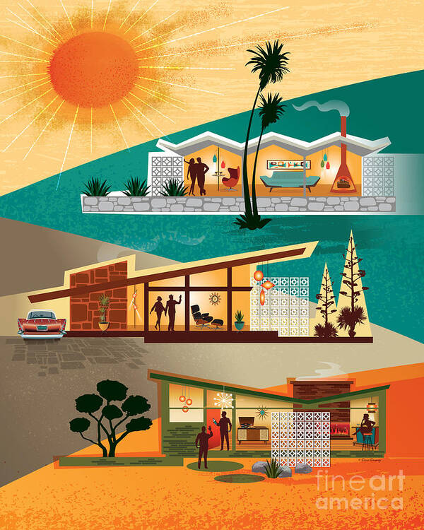 Mid Century Poster featuring the digital art Mid Century Modern House Icons by Diane Dempsey