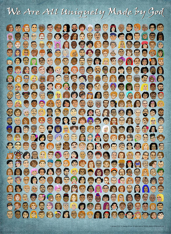 Portraits Poster featuring the drawing We Are All Uniquely Made by God by Marilyn Borne