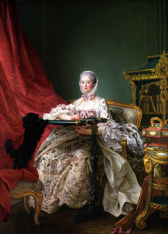 Portrait Of Madame De Pompadour Poster featuring the painting Portrait of Madame de Pompadour at her Tambour Frame by Francois Hubert Drouais by Rolando Burbon
