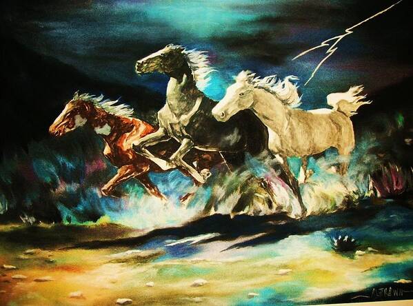 Horses Poster featuring the painting Midnight Stampede by Al Brown