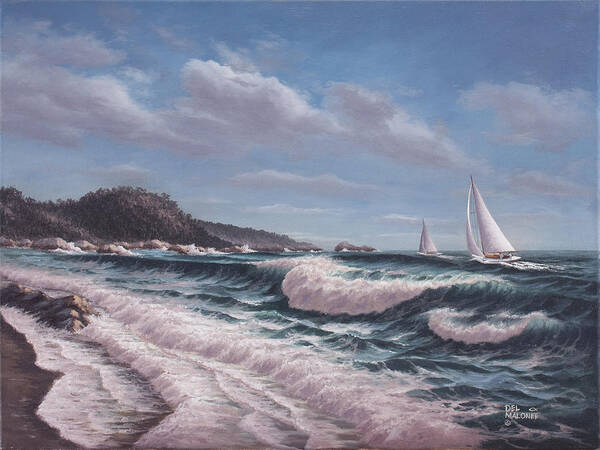 Ocean Poster featuring the painting Sailing Toward Point Lobos by Del Malonee