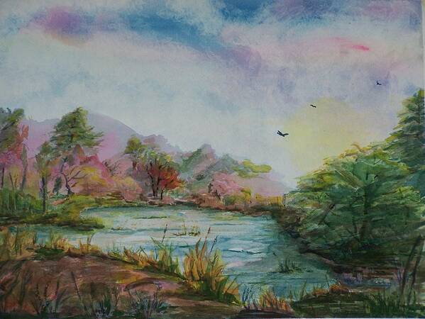 Pond Poster featuring the painting Rainbow Pond by Barbara McGeachen
