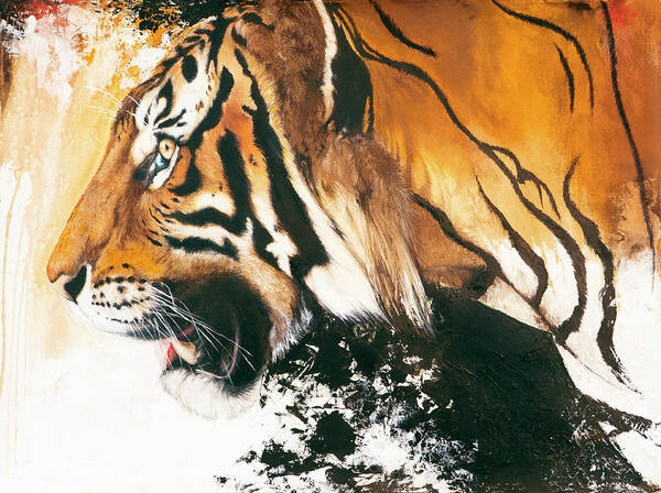 Tiger Abstract Poster featuring the mixed media Tiger by Anthony Burks Sr