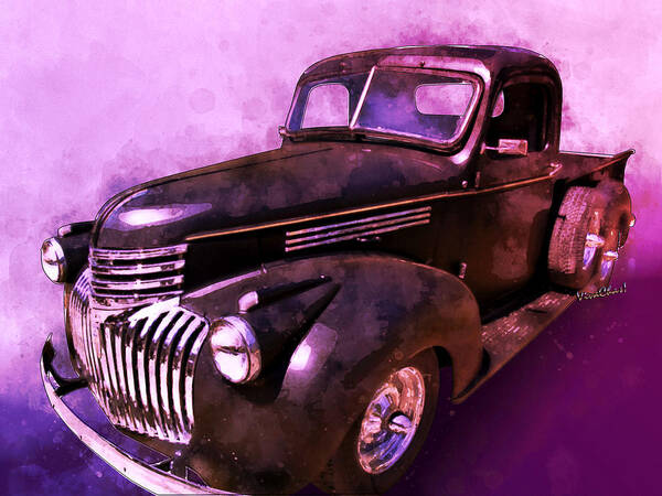 1942 Poster featuring the digital art 1942 Chevy Vent Window Pickup Watercolour Illustration by Chas Sinklier