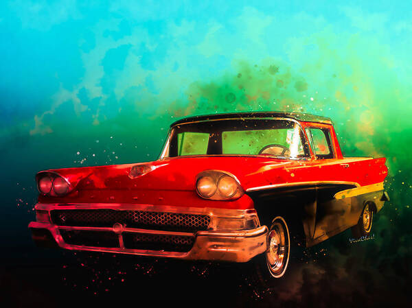 1958 Poster featuring the digital art 1958 Ford Ranchero Watercolour by Chas Sinklier