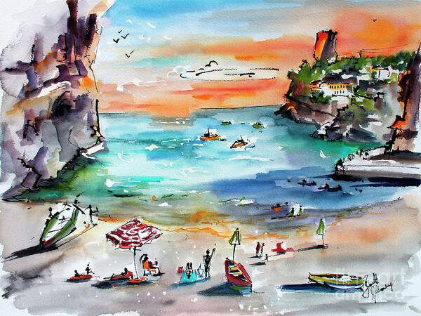 Amalfi Poster featuring the painting Amalfi Coast Italy Watercolors by Ginette Callaway