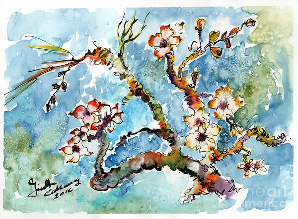 Blossoming Almond Tree Poster featuring the painting Blossoming Almond Tree Watercolor by Ginette Callaway