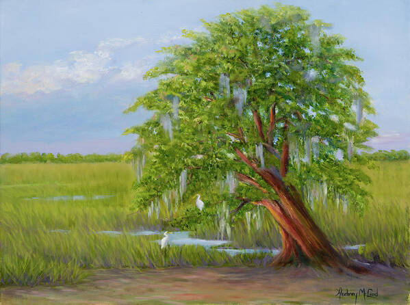 Live Oak In Marsh Poster featuring the painting Southern Live Oak by Audrey McLeod