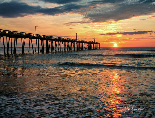 Sunrise Poster featuring the photograph Nags Head Pier Sunrise 0554 by Dan Beauvais