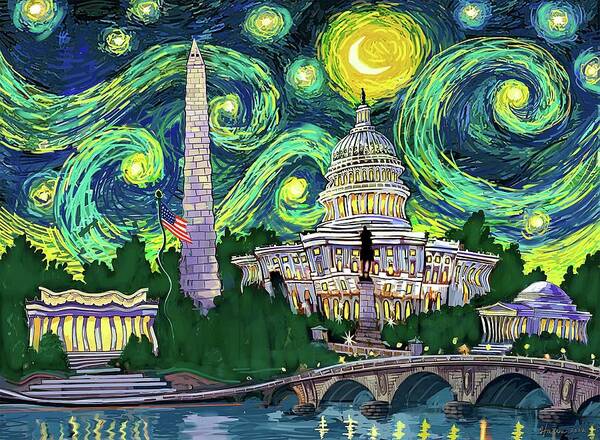 Vincent Poster featuring the digital art Starry Night in Washington DC by Frank Harris