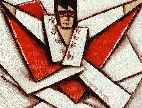 Elvis Poster featuring the painting Tommervik Abstract Cubism Elvis Red Cape Art Print by Tommervik