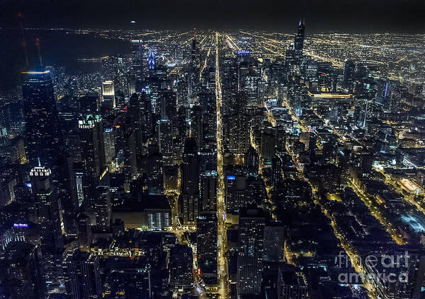 Chicago Poster featuring the photograph Chicago Night Skyline Aerial Photo #18 by David Oppenheimer