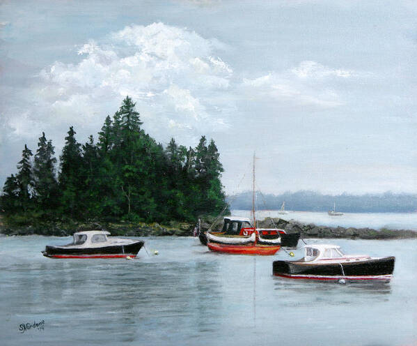 Boats Poster featuring the painting Boats at Bar Harbor by Sandra Nardone