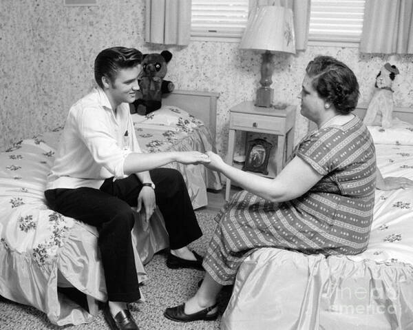 Elvis Presley Poster featuring the photograph Elvis Presley and his mother Gladys 1956 Cropped by The Harrington Collection