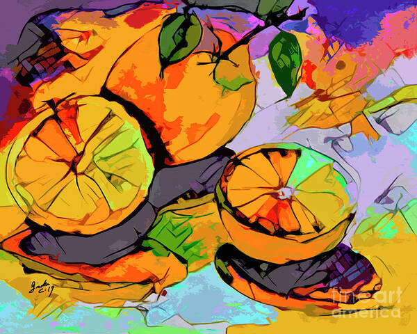 Food Poster featuring the mixed media Abstract Oranges Modern Food Art by Ginette Callaway