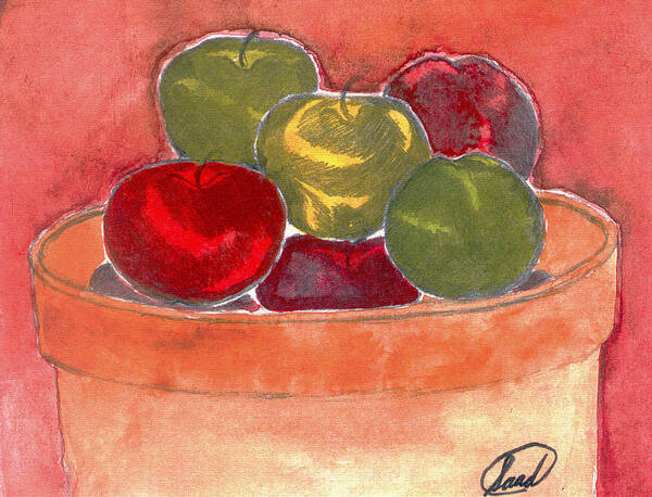 Fruits Poster featuring the painting A bucket full of apples by Saad Hasnain