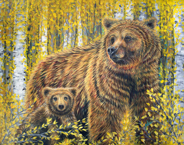 Bear Poster featuring the painting Papa Bear by Teshia Art