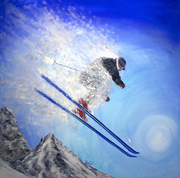 Skiing Poster featuring the painting Epic Day by Teshia Art