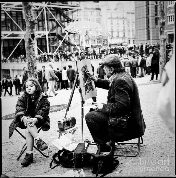 George Pompidou Centre Poster featuring the pyrography Portrait artist in Paris near Centre Pompidou.  by Cyril Jayant