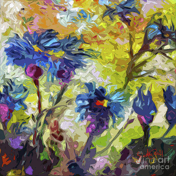 Abstract Art Poster featuring the mixed media Abstract Thistles Floral Art by Ginette Callaway