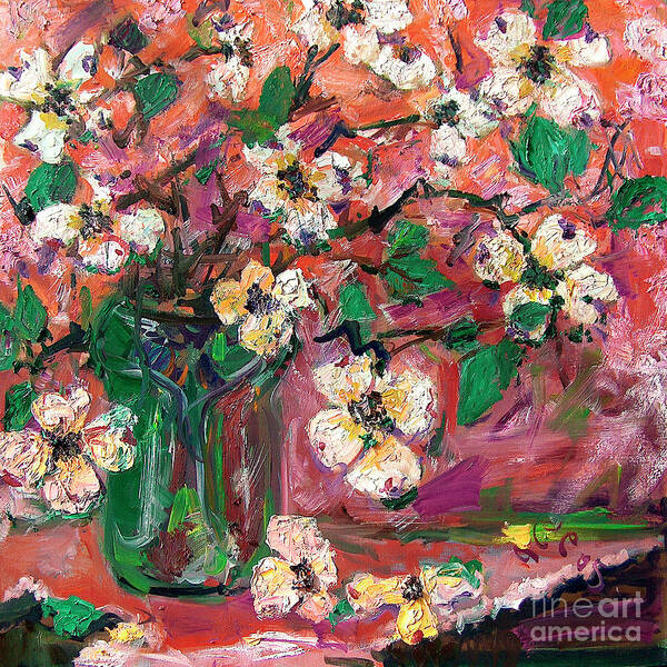 Flower Oil Paintings Poster featuring the painting Georgia Dogwood Flowers Still Life Oil Painting by Ginette Callaway