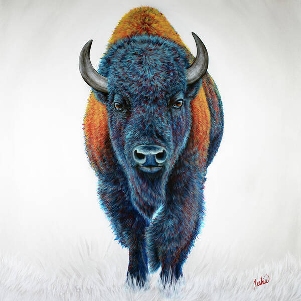 Running Bison Poster featuring the painting The Roamer by Teshia Art