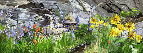 Animals Poster featuring the painting Summer Wildflowers by Pam Little