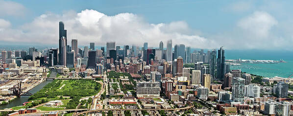 Chicago Poster featuring the photograph Chicago Skyline Aerial View by David Oppenheimer