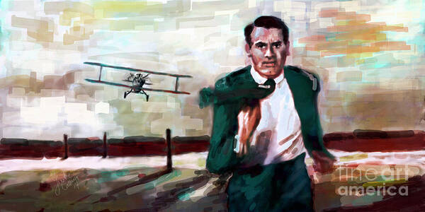 Cary Grant Poster featuring the digital art Cary Grant North by Northwest Crop Duster by Ginette Callaway