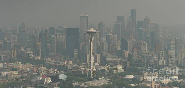 Seattle Skyline Poster featuring the photograph Seattle Skyline with Wildfires Smoke and Haze by David Oppenheimer