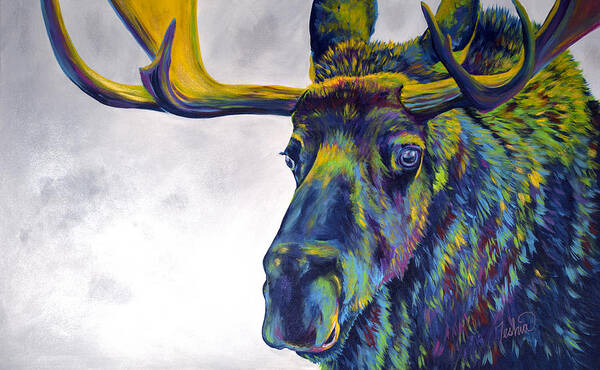 Moose Poster featuring the painting Moody Moose by Teshia Art